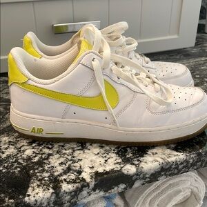Nike Air Force 1 White and Yellow Sneakers